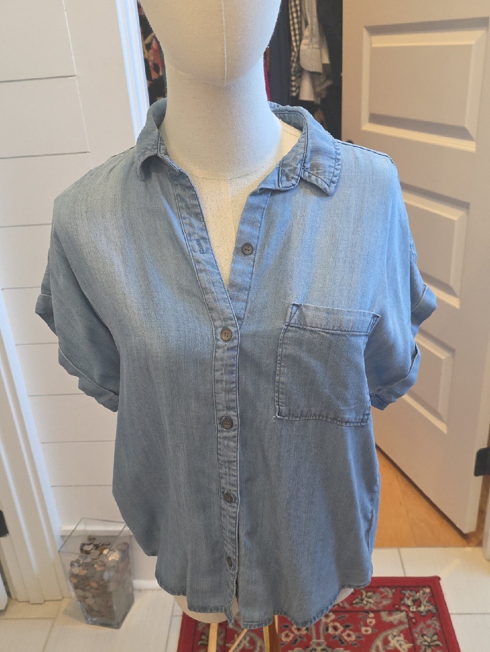 cloth & stone Light Blue Denim Button-Down Pocket Shirt